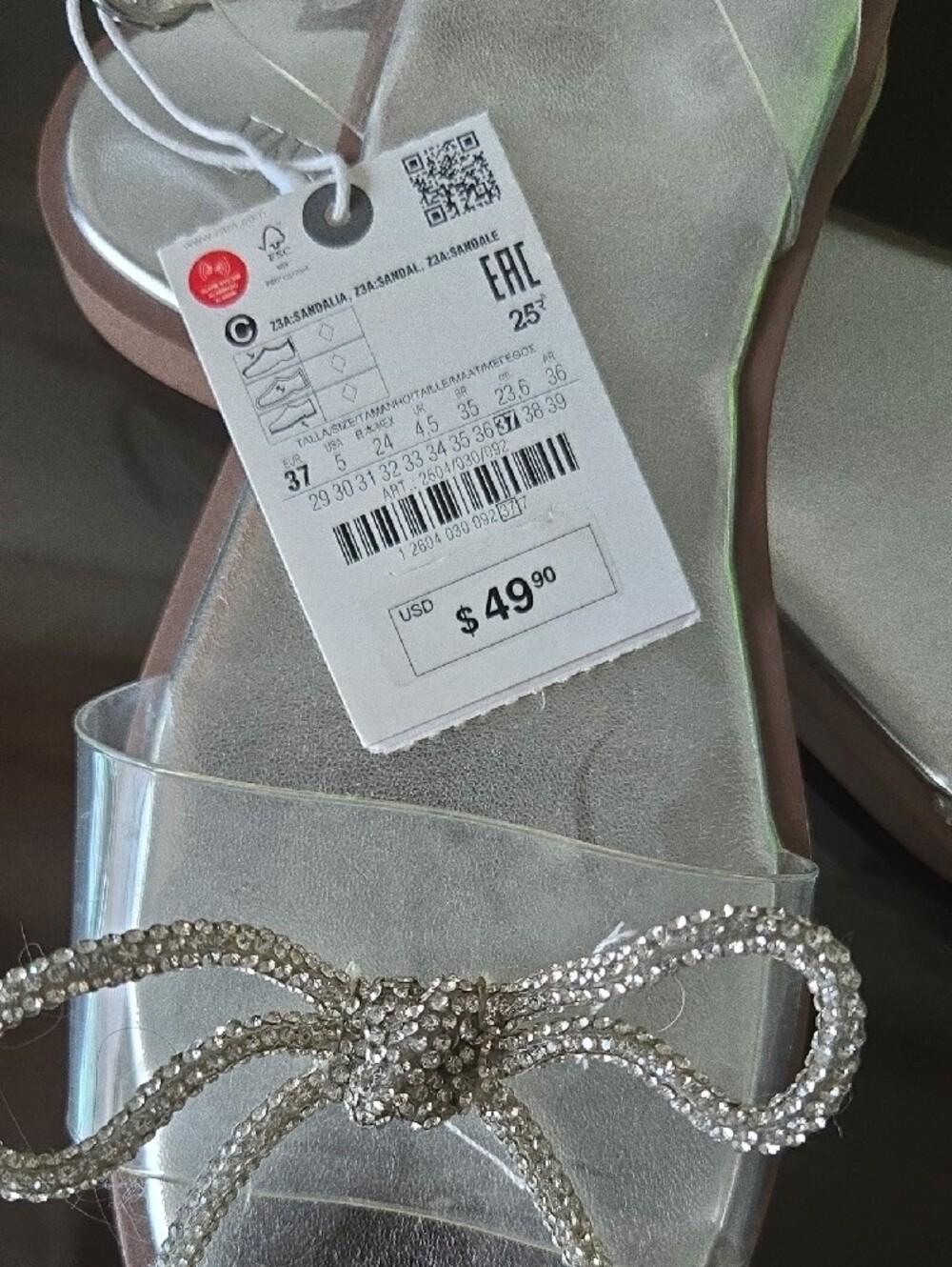 Zara Clear Strap Sandals with Crystal Bow - Silver - Picture 2 of 4